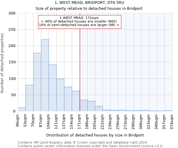 1, WEST MEAD, BRIDPORT, DT6 5RU: Size of property relative to detached houses in Bridport