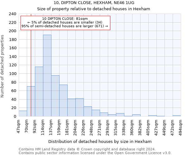 10, DIPTON CLOSE, HEXHAM, NE46 1UG: Size of property relative to detached houses in Hexham