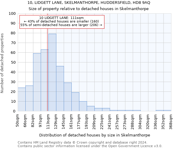 10, LIDGETT LANE, SKELMANTHORPE, HUDDERSFIELD, HD8 9AQ: Size of property relative to detached houses in Skelmanthorpe