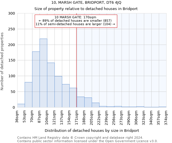 10, MARSH GATE, BRIDPORT, DT6 4JQ: Size of property relative to detached houses in Bridport