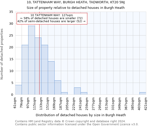 10, TATTENHAM WAY, BURGH HEATH, TADWORTH, KT20 5NJ: Size of property relative to detached houses in Burgh Heath