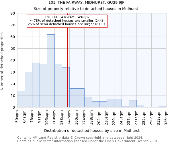 101, THE FAIRWAY, MIDHURST, GU29 9JF: Size of property relative to detached houses in Midhurst
