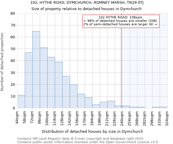 102, HYTHE ROAD, DYMCHURCH, ROMNEY MARSH, TN29 0TJ: Size of property relative to detached houses in Dymchurch