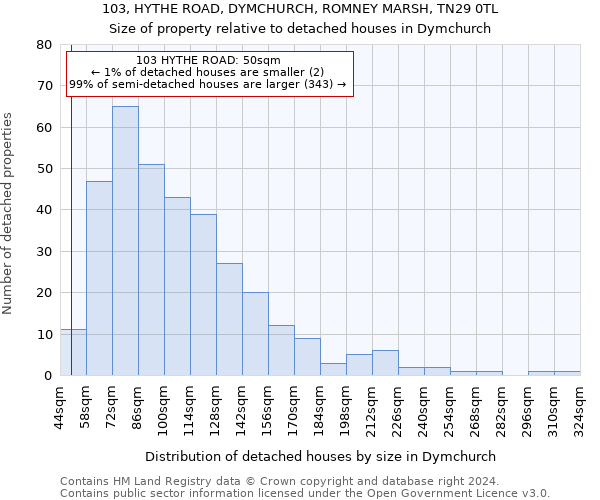 103, HYTHE ROAD, DYMCHURCH, ROMNEY MARSH, TN29 0TL: Size of property relative to detached houses in Dymchurch