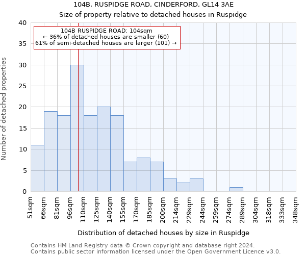 104B, RUSPIDGE ROAD, CINDERFORD, GL14 3AE: Size of property relative to detached houses in Ruspidge