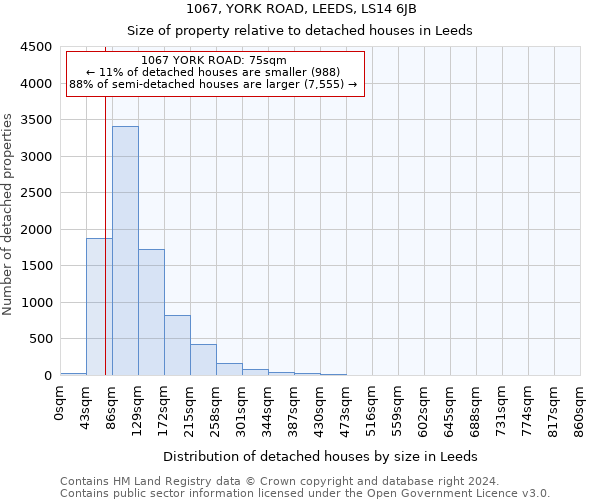 1067, YORK ROAD, LEEDS, LS14 6JB: Size of property relative to detached houses in Leeds