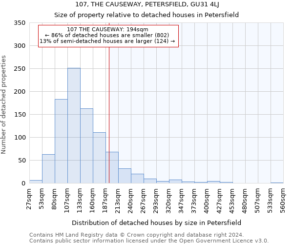 107, THE CAUSEWAY, PETERSFIELD, GU31 4LJ: Size of property relative to detached houses in Petersfield
