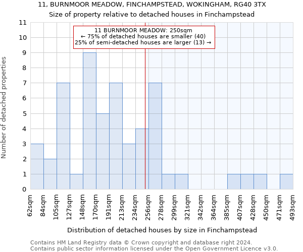 11, BURNMOOR MEADOW, FINCHAMPSTEAD, WOKINGHAM, RG40 3TX: Size of property relative to detached houses in Finchampstead