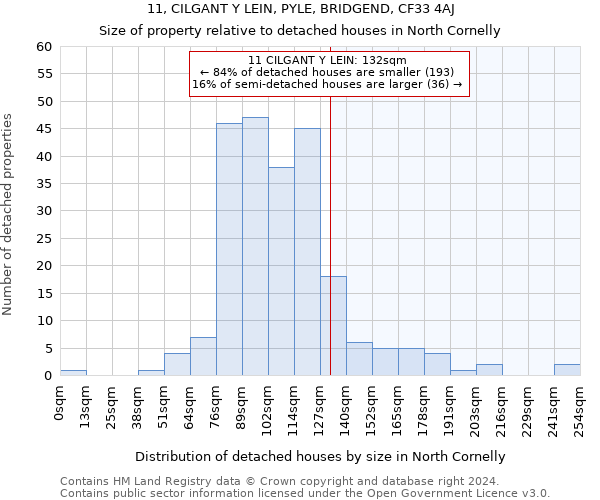 11, CILGANT Y LEIN, PYLE, BRIDGEND, CF33 4AJ: Size of property relative to detached houses in North Cornelly