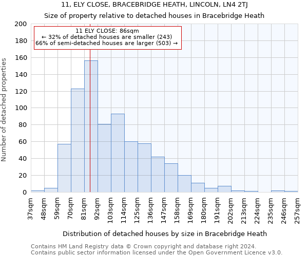 11, ELY CLOSE, BRACEBRIDGE HEATH, LINCOLN, LN4 2TJ: Size of property relative to detached houses in Bracebridge Heath