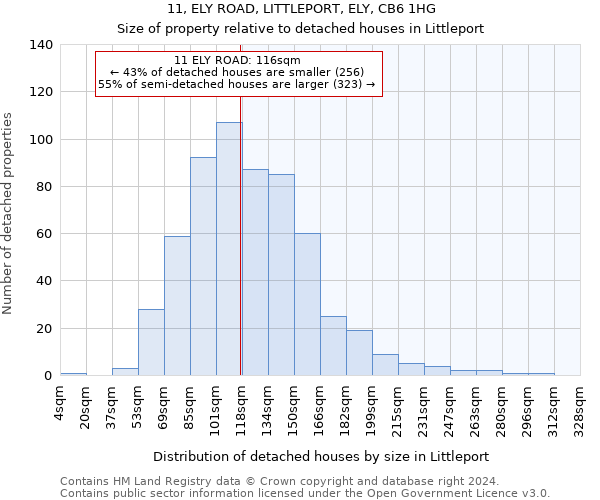 11, ELY ROAD, LITTLEPORT, ELY, CB6 1HG: Size of property relative to detached houses in Littleport