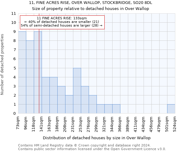11, FINE ACRES RISE, OVER WALLOP, STOCKBRIDGE, SO20 8DL: Size of property relative to detached houses in Over Wallop