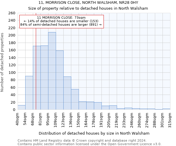 11, MORRISON CLOSE, NORTH WALSHAM, NR28 0HY: Size of property relative to detached houses in North Walsham