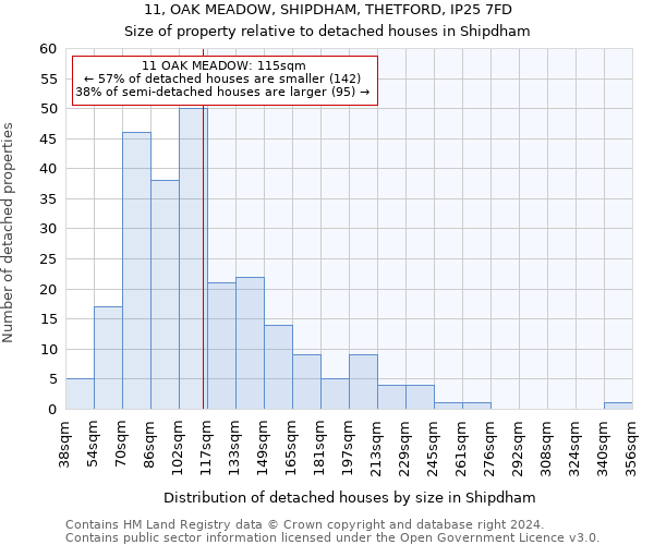 11, OAK MEADOW, SHIPDHAM, THETFORD, IP25 7FD: Size of property relative to detached houses in Shipdham