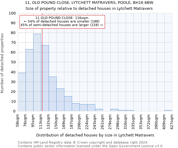 11, OLD POUND CLOSE, LYTCHETT MATRAVERS, POOLE, BH16 6BW: Size of property relative to detached houses in Lytchett Matravers