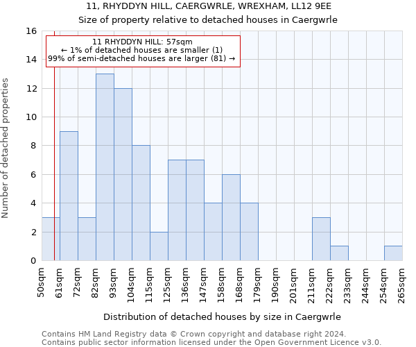 11, RHYDDYN HILL, CAERGWRLE, WREXHAM, LL12 9EE: Size of property relative to detached houses in Caergwrle