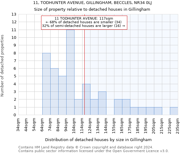 11, TODHUNTER AVENUE, GILLINGHAM, BECCLES, NR34 0LJ: Size of property relative to detached houses in Gillingham