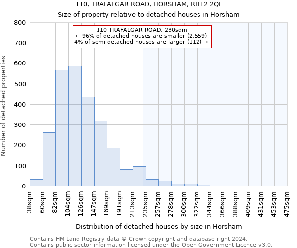 110, TRAFALGAR ROAD, HORSHAM, RH12 2QL: Size of property relative to detached houses in Horsham