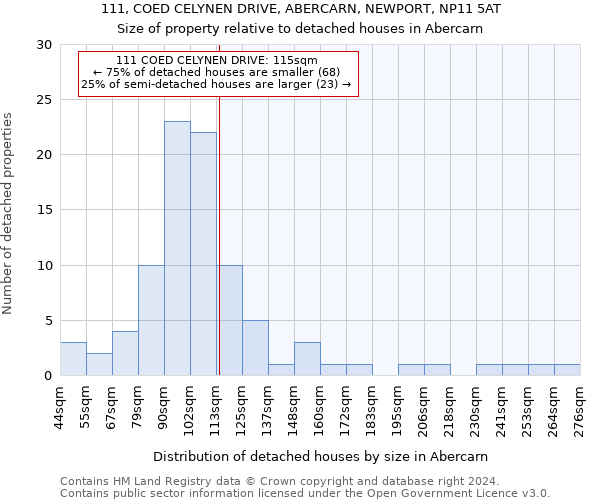 111, COED CELYNEN DRIVE, ABERCARN, NEWPORT, NP11 5AT: Size of property relative to detached houses in Abercarn