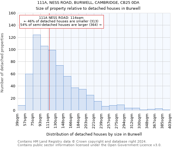 111A, NESS ROAD, BURWELL, CAMBRIDGE, CB25 0DA: Size of property relative to detached houses in Burwell