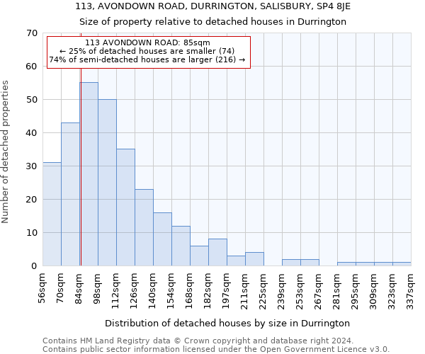 113, AVONDOWN ROAD, DURRINGTON, SALISBURY, SP4 8JE: Size of property relative to detached houses in Durrington