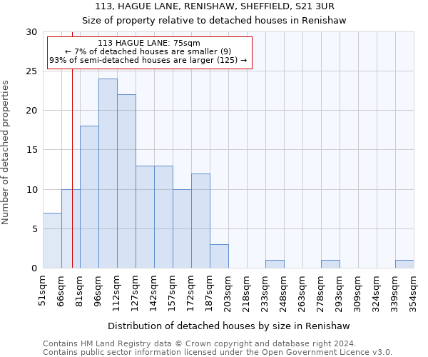 113, HAGUE LANE, RENISHAW, SHEFFIELD, S21 3UR: Size of property relative to detached houses in Renishaw