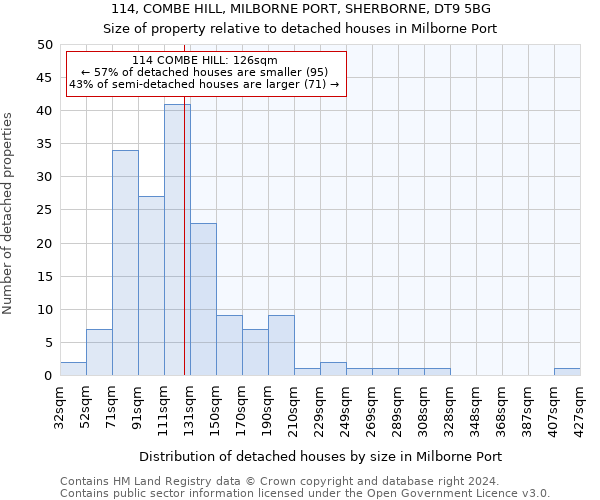 114, COMBE HILL, MILBORNE PORT, SHERBORNE, DT9 5BG: Size of property relative to detached houses in Milborne Port