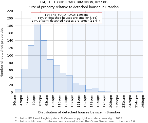 114, THETFORD ROAD, BRANDON, IP27 0DF: Size of property relative to detached houses in Brandon
