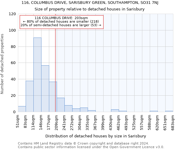116, COLUMBUS DRIVE, SARISBURY GREEN, SOUTHAMPTON, SO31 7NJ: Size of property relative to detached houses in Sarisbury