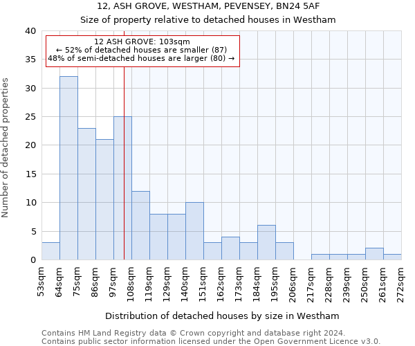 12, ASH GROVE, WESTHAM, PEVENSEY, BN24 5AF: Size of property relative to detached houses in Westham