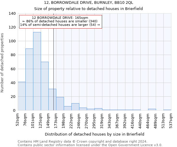 12, BORROWDALE DRIVE, BURNLEY, BB10 2QL: Size of property relative to detached houses in Brierfield