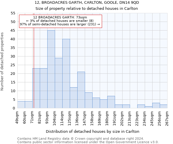 12, BROADACRES GARTH, CARLTON, GOOLE, DN14 9QD: Size of property relative to detached houses in Carlton
