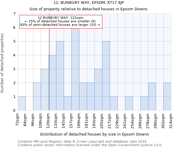 12, BUNBURY WAY, EPSOM, KT17 4JP: Size of property relative to detached houses in Epsom Downs