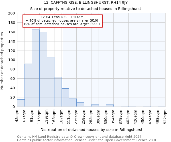 12, CAFFYNS RISE, BILLINGSHURST, RH14 9JY: Size of property relative to detached houses in Billingshurst