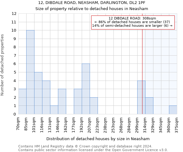 12, DIBDALE ROAD, NEASHAM, DARLINGTON, DL2 1PF: Size of property relative to detached houses in Neasham