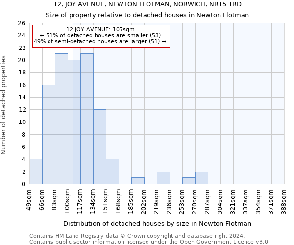 12, JOY AVENUE, NEWTON FLOTMAN, NORWICH, NR15 1RD: Size of property relative to detached houses in Newton Flotman