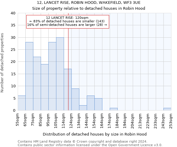 12, LANCET RISE, ROBIN HOOD, WAKEFIELD, WF3 3UE: Size of property relative to detached houses in Robin Hood