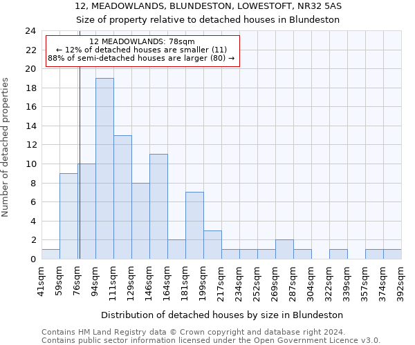 12, MEADOWLANDS, BLUNDESTON, LOWESTOFT, NR32 5AS: Size of property relative to detached houses in Blundeston