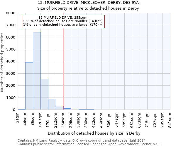12, MUIRFIELD DRIVE, MICKLEOVER, DERBY, DE3 9YA: Size of property relative to detached houses in Derby