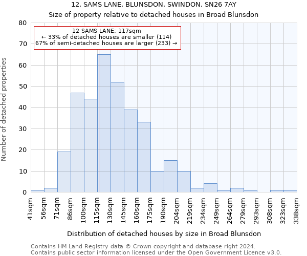 12, SAMS LANE, BLUNSDON, SWINDON, SN26 7AY: Size of property relative to detached houses in Broad Blunsdon