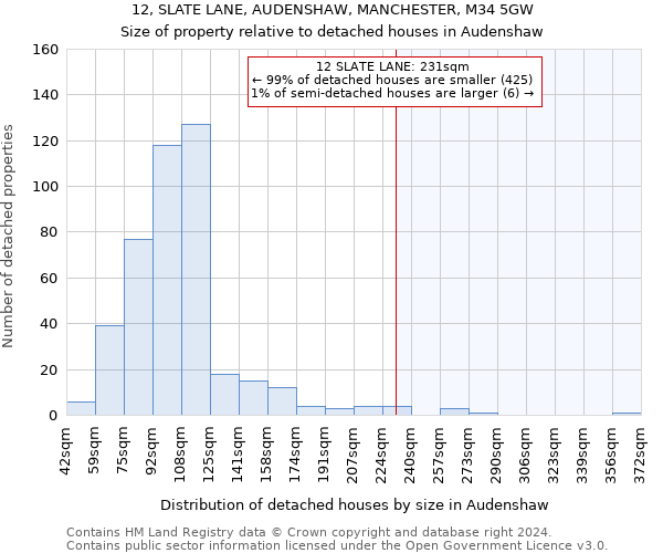 12, SLATE LANE, AUDENSHAW, MANCHESTER, M34 5GW: Size of property relative to detached houses in Audenshaw