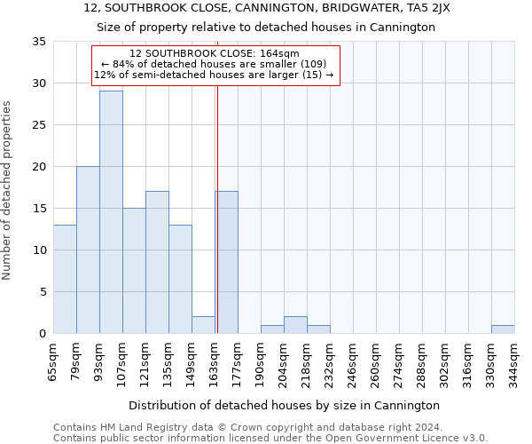 12, SOUTHBROOK CLOSE, CANNINGTON, BRIDGWATER, TA5 2JX: Size of property relative to detached houses in Cannington