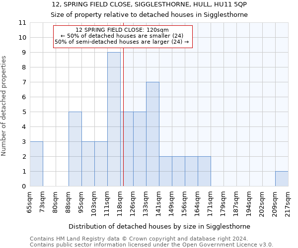 12, SPRING FIELD CLOSE, SIGGLESTHORNE, HULL, HU11 5QP: Size of property relative to detached houses in Sigglesthorne