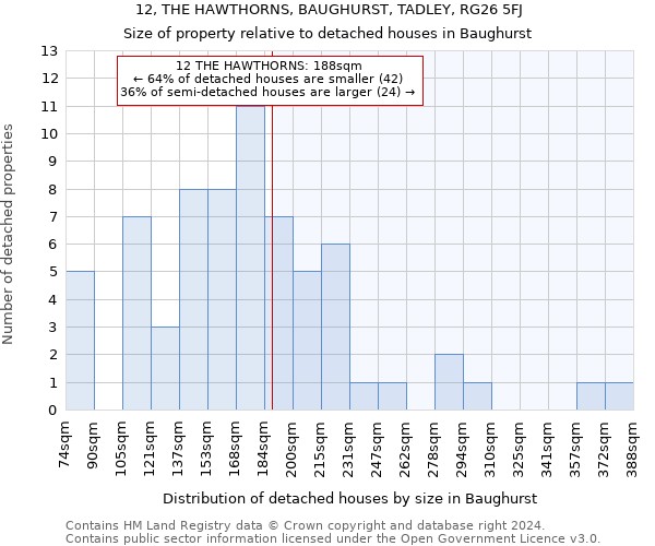 12, THE HAWTHORNS, BAUGHURST, TADLEY, RG26 5FJ: Size of property relative to detached houses in Baughurst