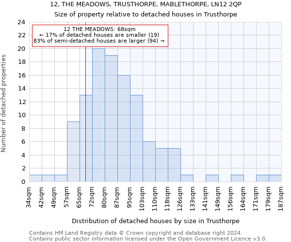 12, THE MEADOWS, TRUSTHORPE, MABLETHORPE, LN12 2QP: Size of property relative to detached houses in Trusthorpe