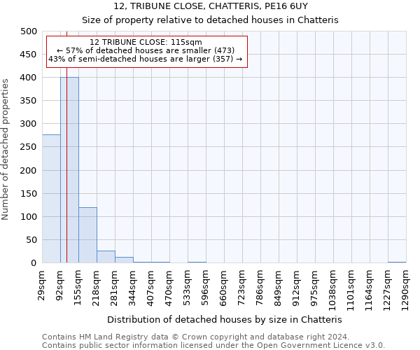 12, TRIBUNE CLOSE, CHATTERIS, PE16 6UY: Size of property relative to detached houses in Chatteris