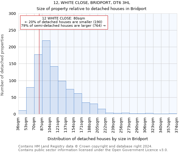 12, WHITE CLOSE, BRIDPORT, DT6 3HL: Size of property relative to detached houses in Bridport