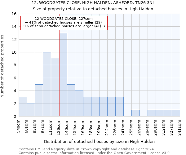 12, WOODGATES CLOSE, HIGH HALDEN, ASHFORD, TN26 3NL: Size of property relative to detached houses in High Halden
