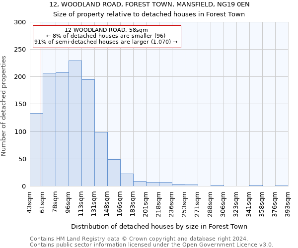 12, WOODLAND ROAD, FOREST TOWN, MANSFIELD, NG19 0EN: Size of property relative to detached houses in Forest Town