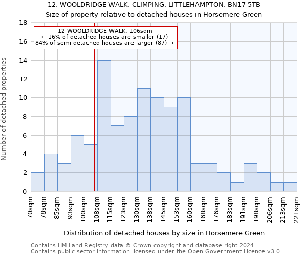 12, WOOLDRIDGE WALK, CLIMPING, LITTLEHAMPTON, BN17 5TB: Size of property relative to detached houses in Horsemere Green